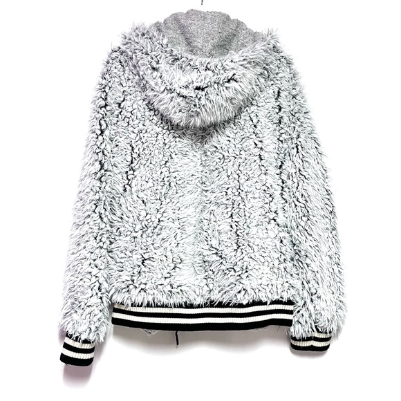 Free People Fluffy Dolman Jacket Faux Fur Varsity Hooded Oversized SZ XS/S Cozy - Picture 4 of 15